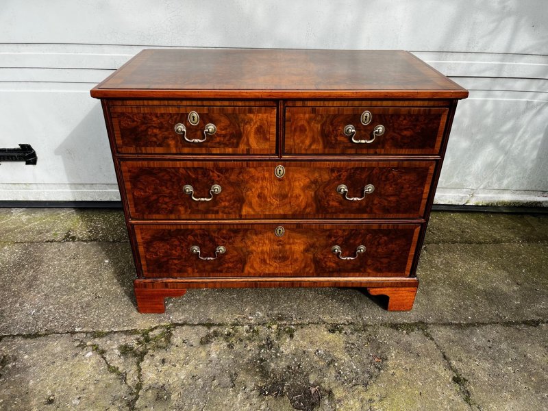 A Small 19th Century Burr Walnut Veneered Chest Of Drawers - Image 3