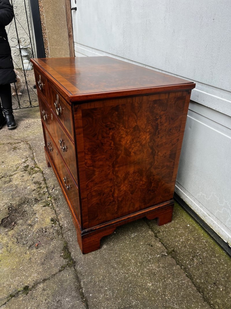 A Small 19th Century Burr Walnut Veneered Chest Of Drawers - Image 7