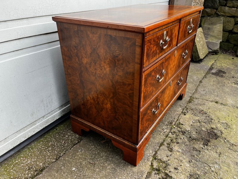 A Small 19th Century Burr Walnut Veneered Chest Of Drawers - Image 9