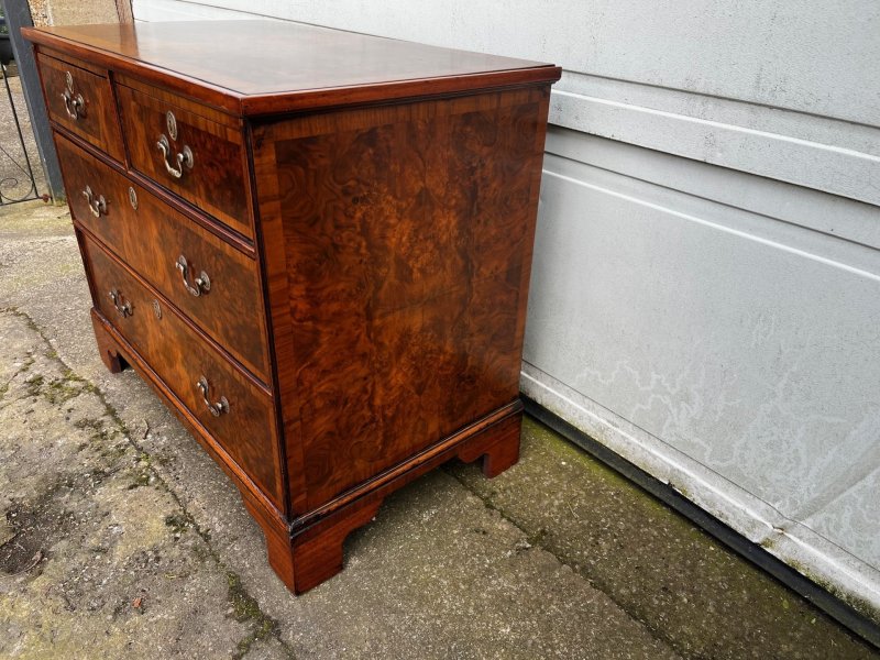 A Small 19th Century Burr Walnut Veneered Chest Of Drawers - Image 13