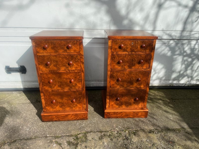 A Good Pair Of Victorian Period Burr Walnut Bedside Chests. - Image 2