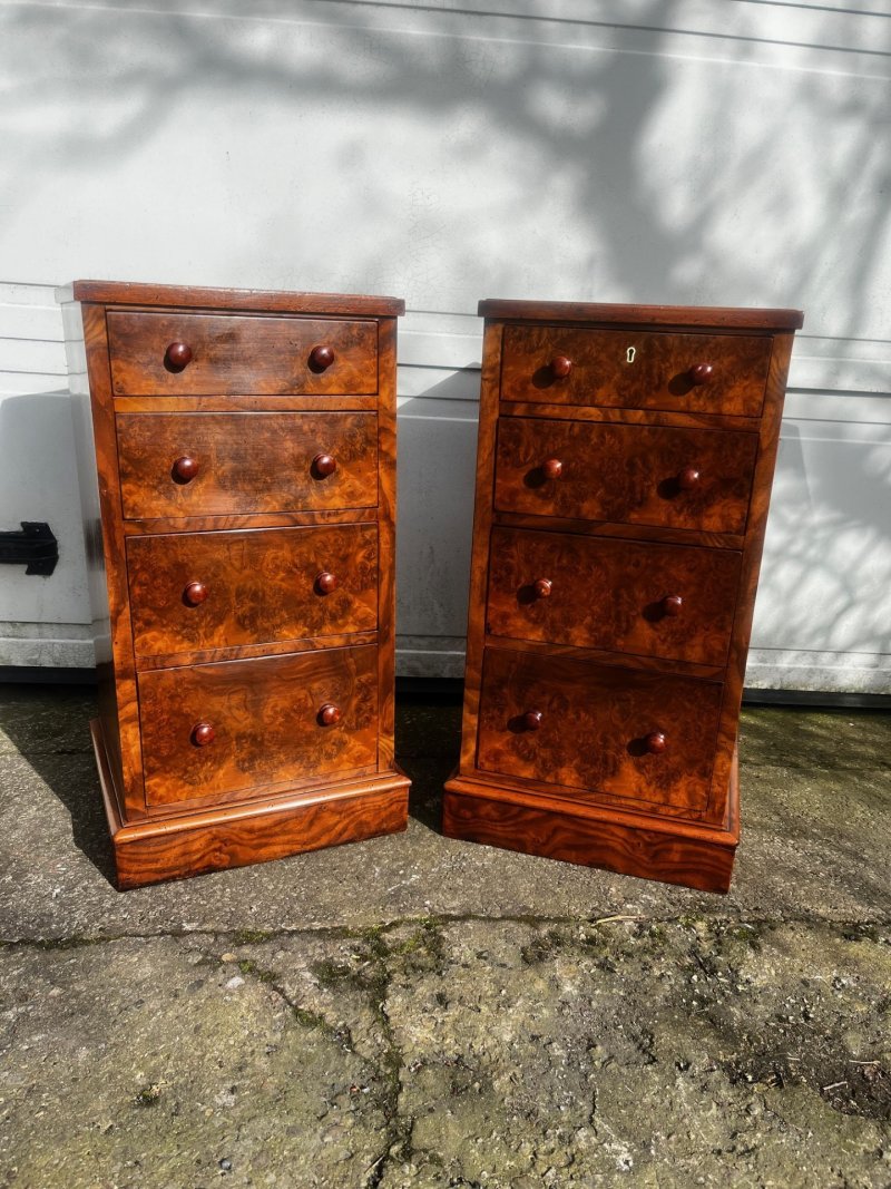 A Good Pair Of Victorian Period Burr Walnut Bedside Chests. - Image 7
