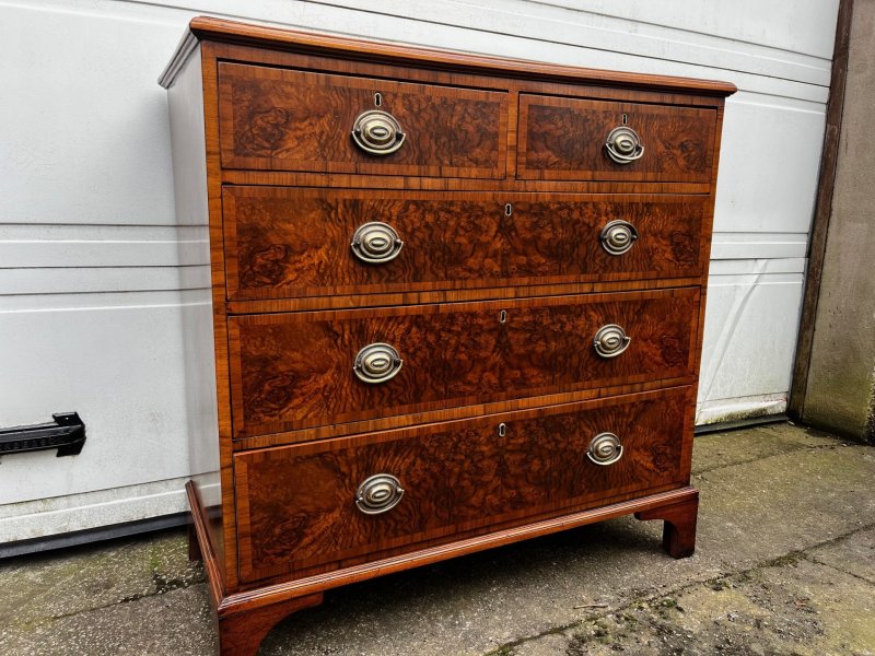 A 19th Century Burr Walnut Veneered Chest Of Drawers