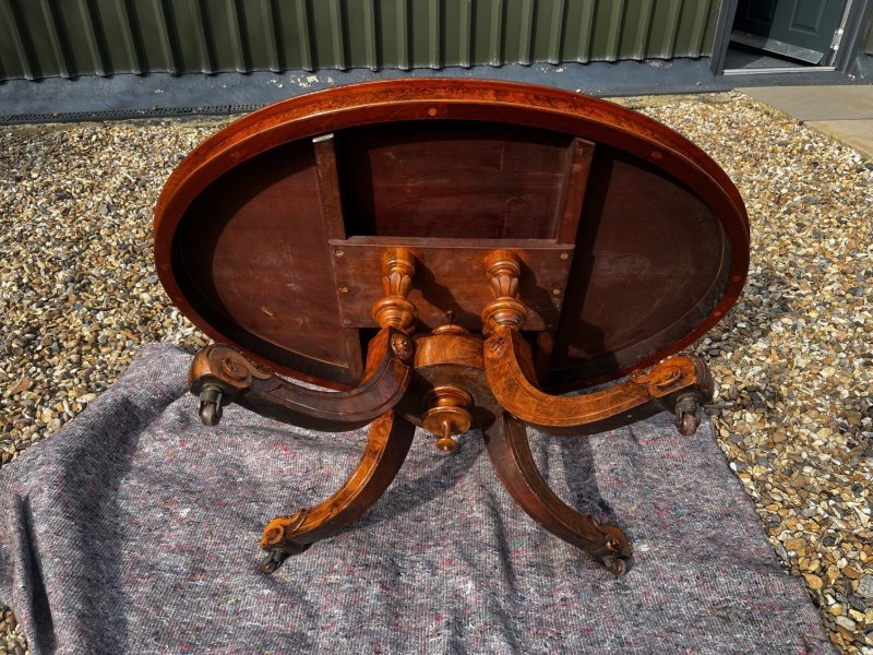 A Fine Quality Victorian Period Burr Walnut Oval Coffee Table - Image 2