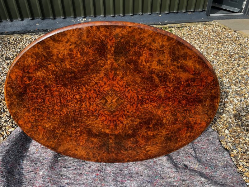 A Fine Quality Victorian Period Burr Walnut Oval Coffee Table - Image 6