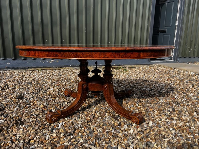 A Fine Quality Victorian Period Burr Walnut Oval Coffee Table - Image 9