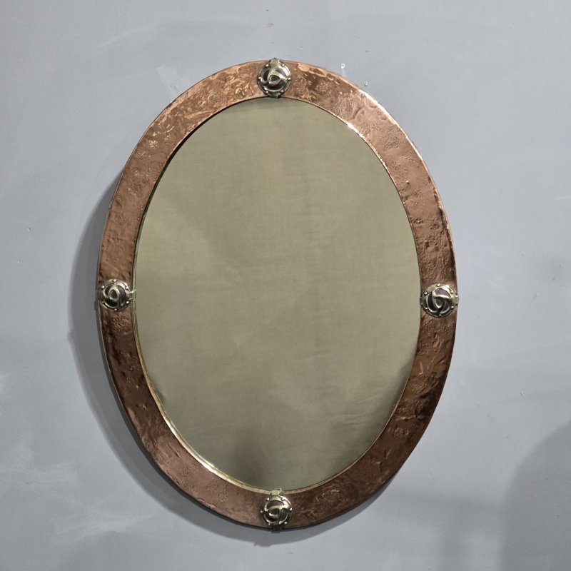 Arts and Crafts Oval Copper Mirror - Image 4