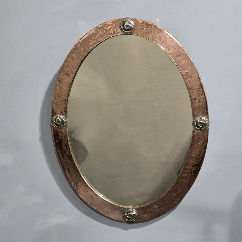 Arts and Crafts Oval Copper Mirror - Image 5