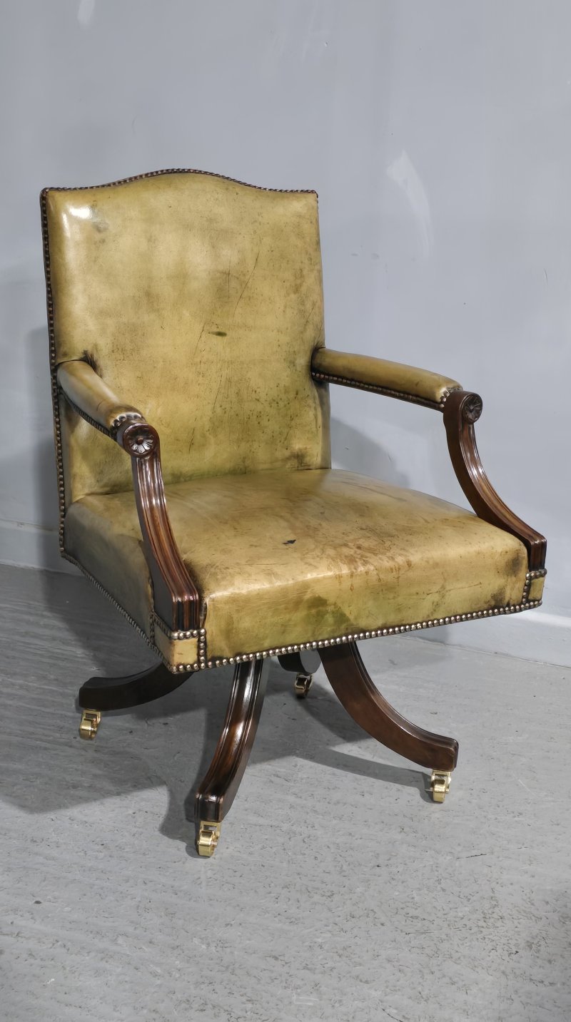 Fine Leather and Mahogany Office Desk Chair - Image 2