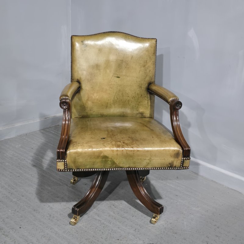 Fine Leather and Mahogany Office Desk Chair