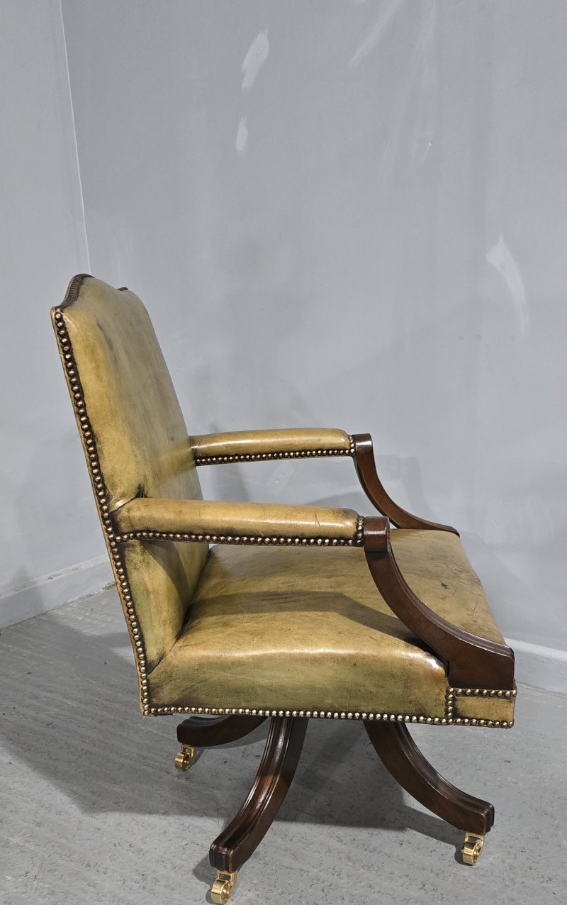 Fine Leather and Mahogany Office Desk Chair - Image 7