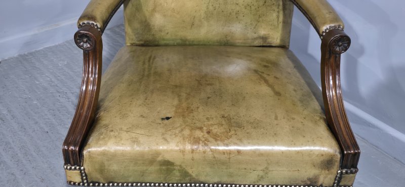 Fine Leather and Mahogany Office Desk Chair - Image 4