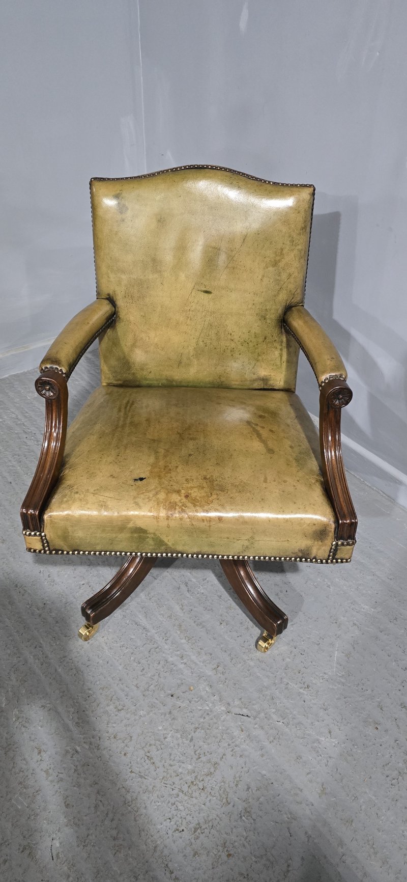 Fine Leather and Mahogany Office Desk Chair - Image 6