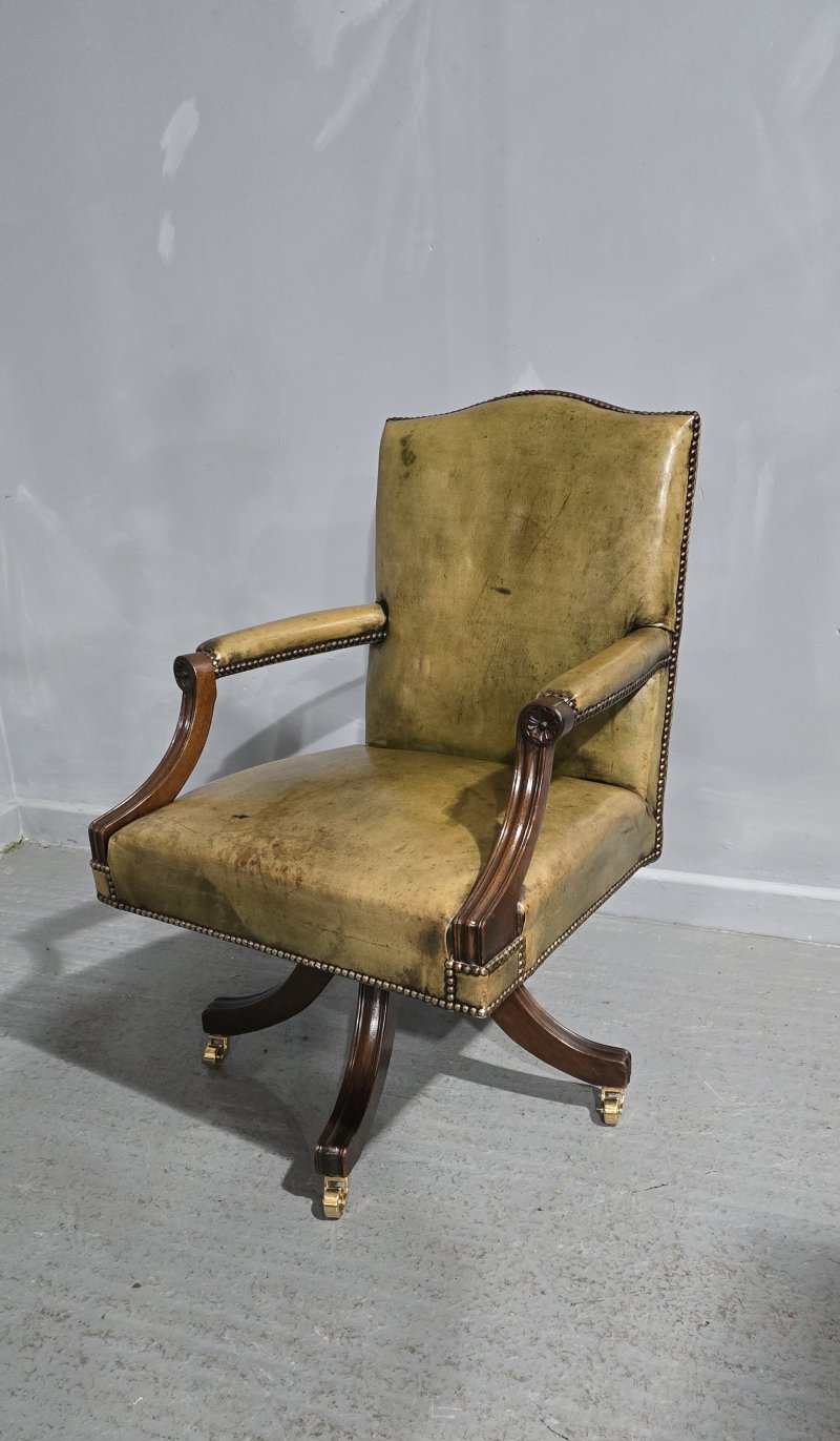 Fine Leather and Mahogany Office Desk Chair - Image 10