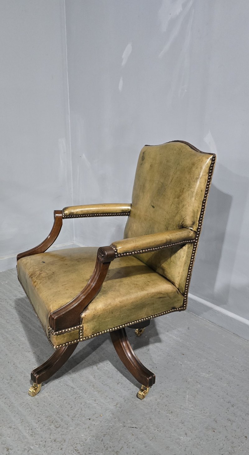 Fine Leather and Mahogany Office Desk Chair - Image 9