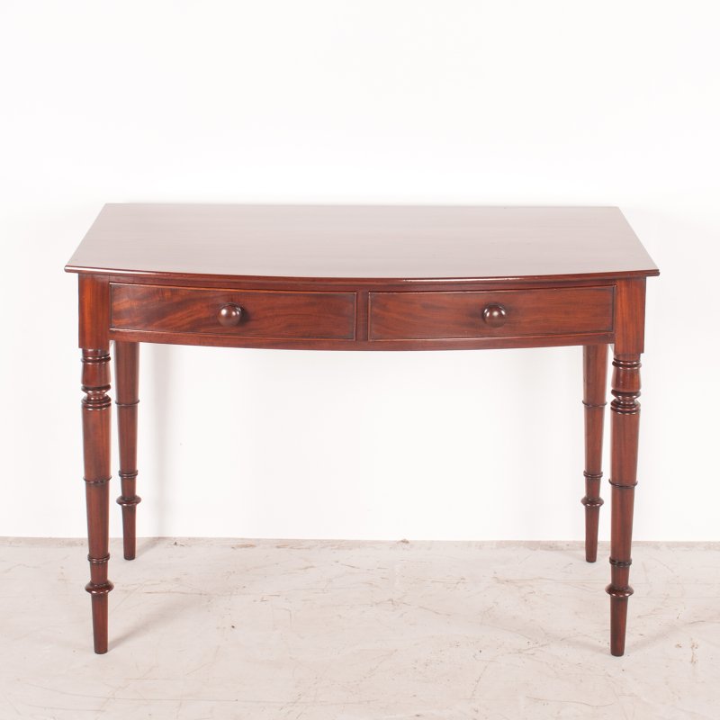 19thC Two Drawer Mahogany Bow Front Side Table