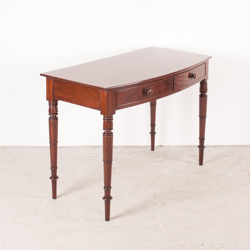 19thC Two Drawer Mahogany Bow Front Side Table - Image 6