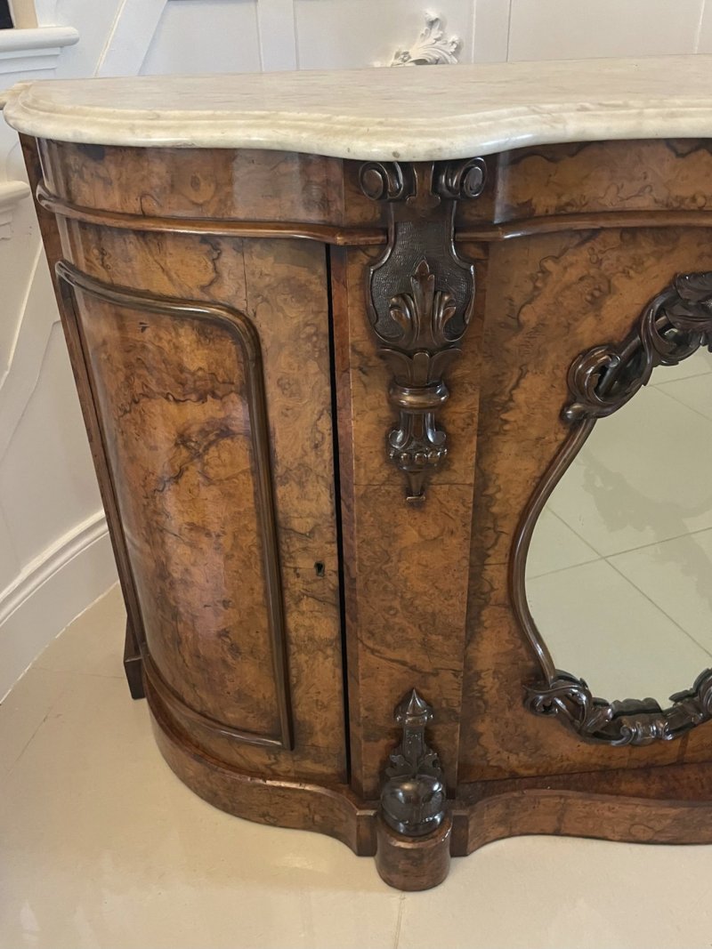 Outstanding Quality Antique Victorian Burr Walnut Marble Top Credenza/Sideboard - Image 8