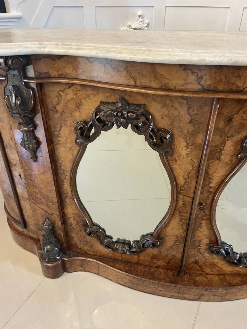 Outstanding Quality Antique Victorian Burr Walnut Marble Top Credenza/Sideboard - Image 18