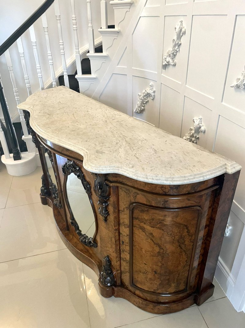 Outstanding Quality Antique Victorian Burr Walnut Marble Top Credenza/Sideboard - Image 10
