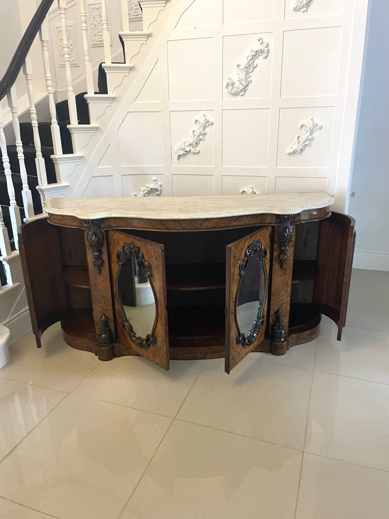 Outstanding Quality Antique Victorian Burr Walnut Marble Top Credenza/Sideboard - Image 2