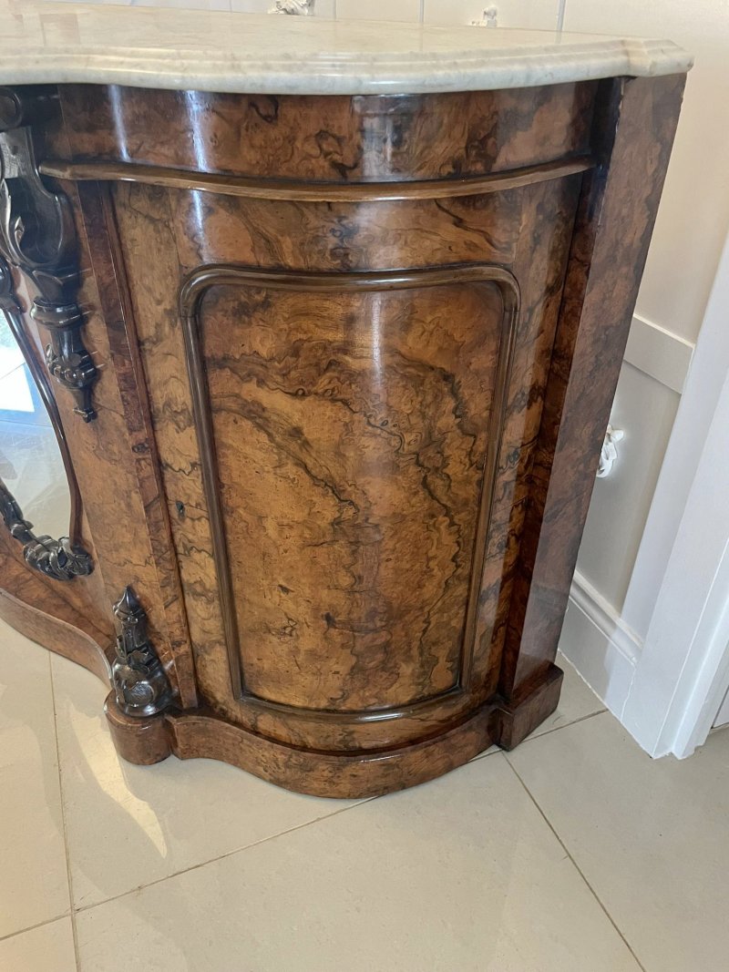 Outstanding Quality Antique Victorian Burr Walnut Marble Top Credenza/Sideboard - Image 12