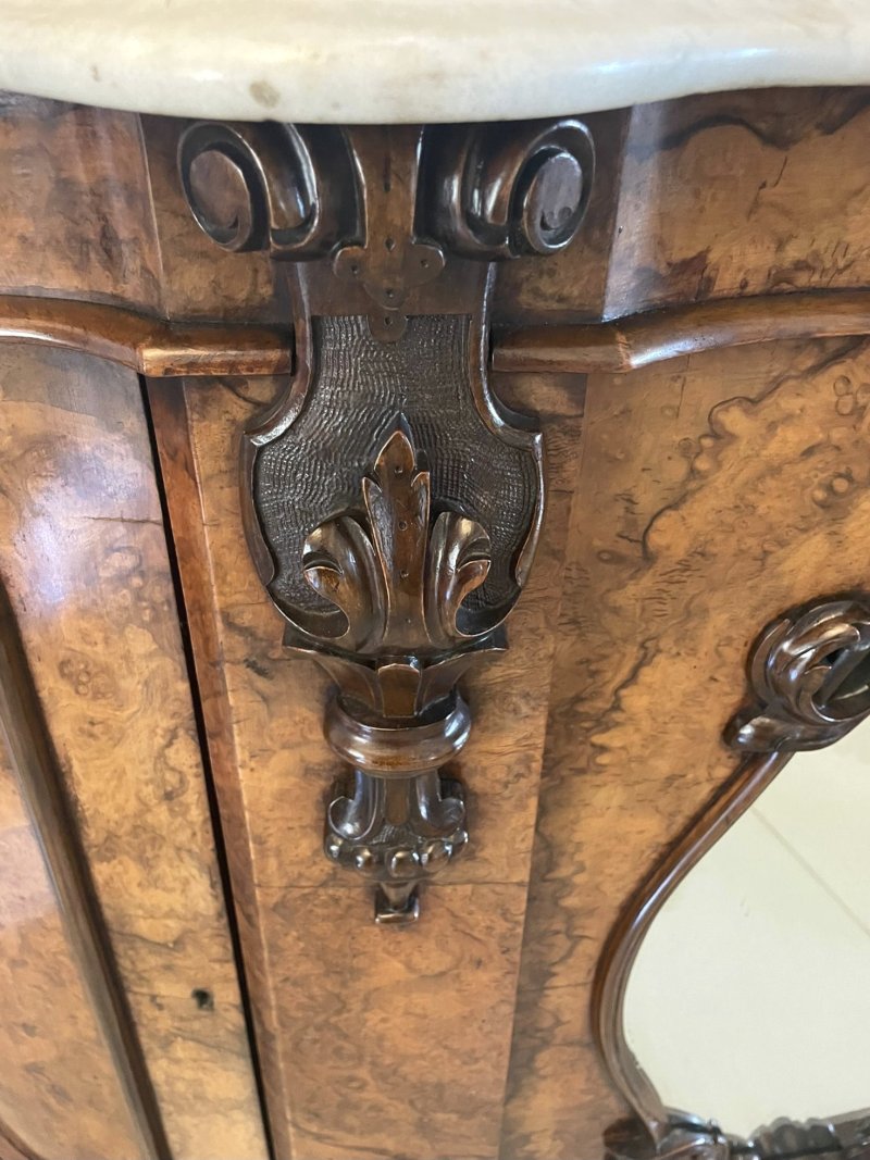 Outstanding Quality Antique Victorian Burr Walnut Marble Top Credenza/Sideboard - Image 16