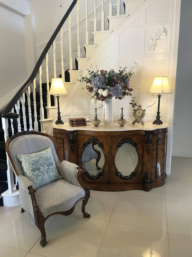 Outstanding Quality Antique Victorian Burr Walnut Marble Top Credenza/Sideboard - Image 14