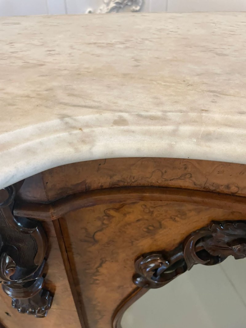 Outstanding Quality Antique Victorian Burr Walnut Marble Top Credenza/Sideboard - Image 6