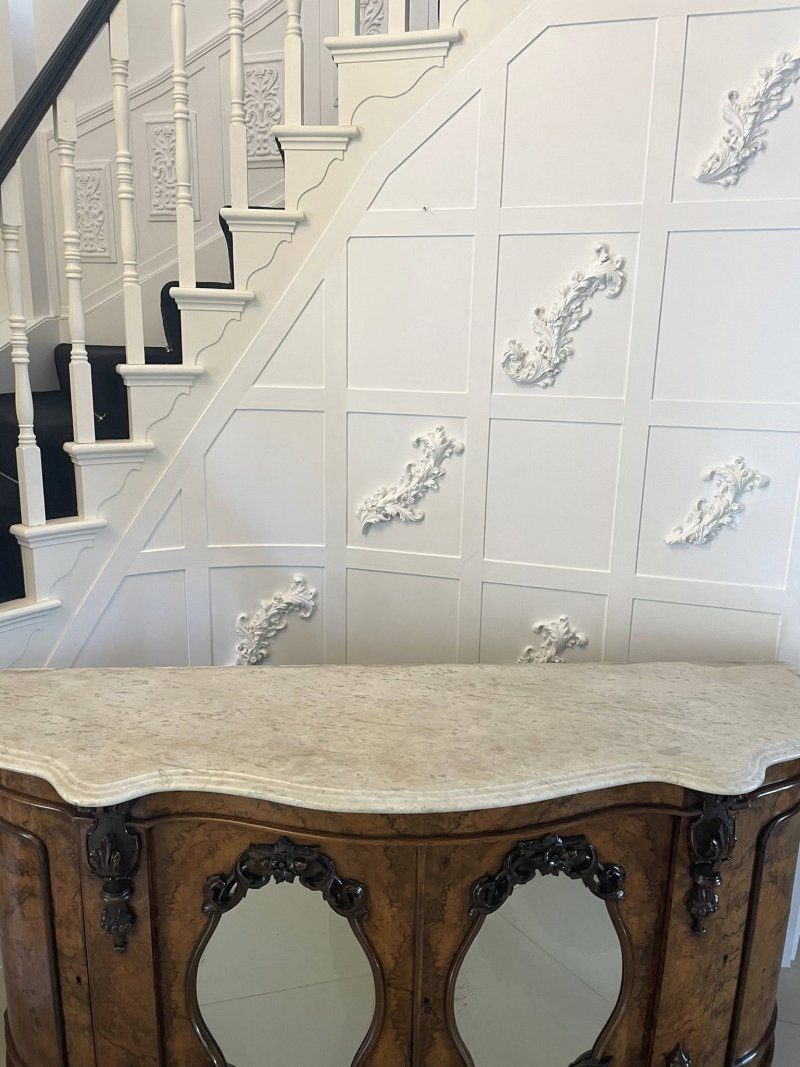 Outstanding Quality Antique Victorian Burr Walnut Marble Top Credenza/Sideboard - Image 5