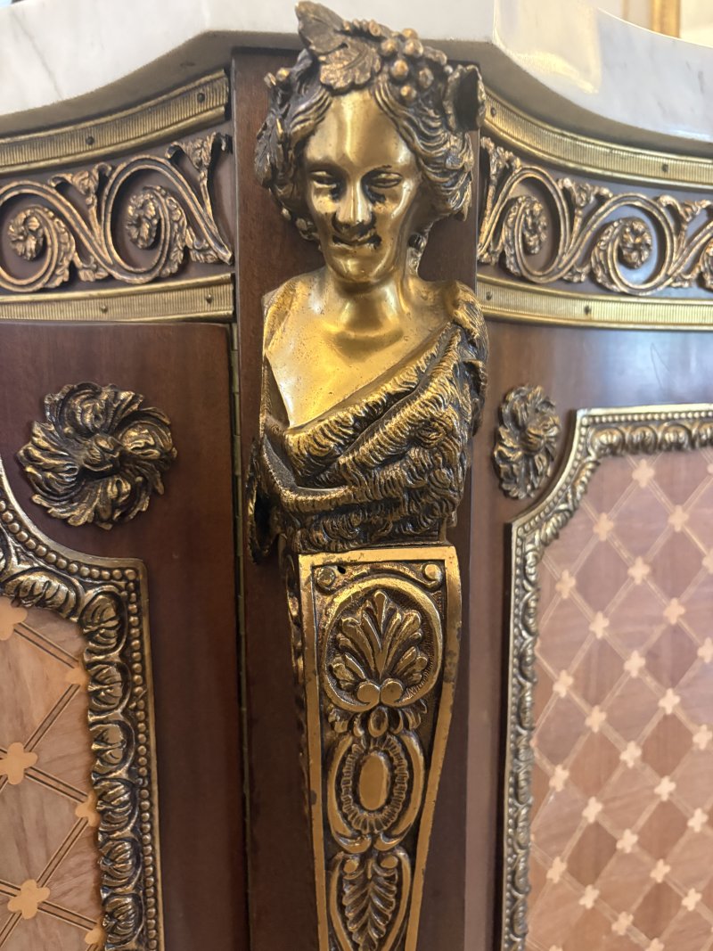 Antique French Ormolu Mounted Marble Top Sideboard Cabinet - Image 6