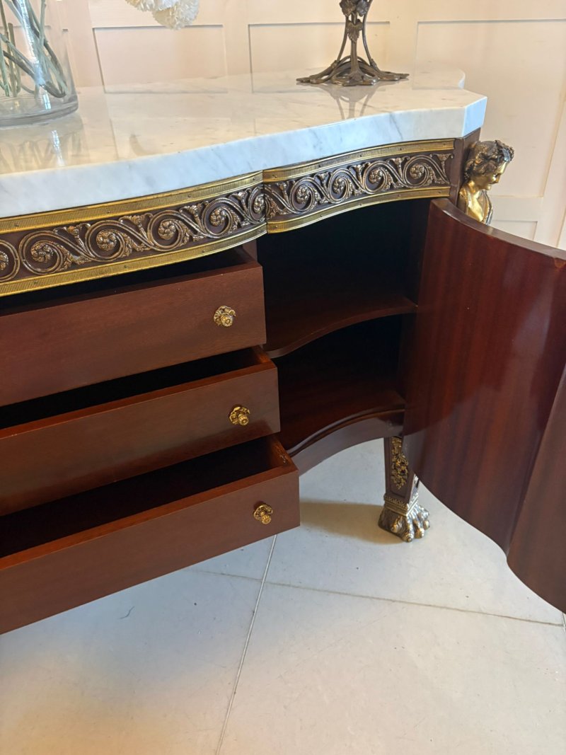 Antique French Ormolu Mounted Marble Top Sideboard Cabinet - Image 10