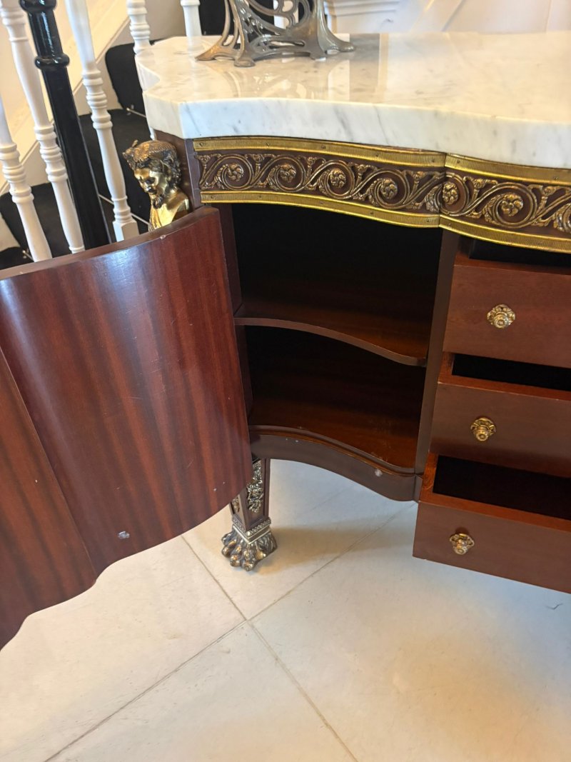 Antique French Ormolu Mounted Marble Top Sideboard Cabinet - Image 12