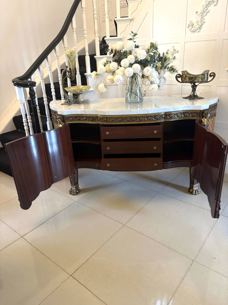 Antique French Ormolu Mounted Marble Top Sideboard Cabinet - Image 3