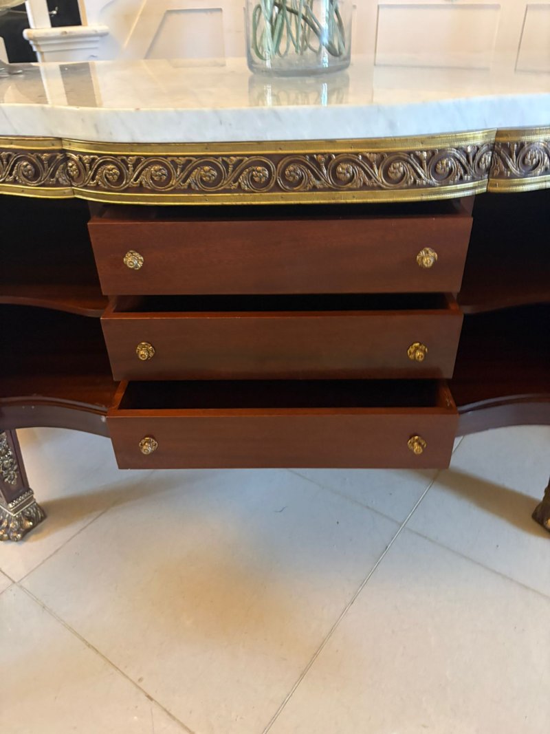 Antique French Ormolu Mounted Marble Top Sideboard Cabinet - Image 11