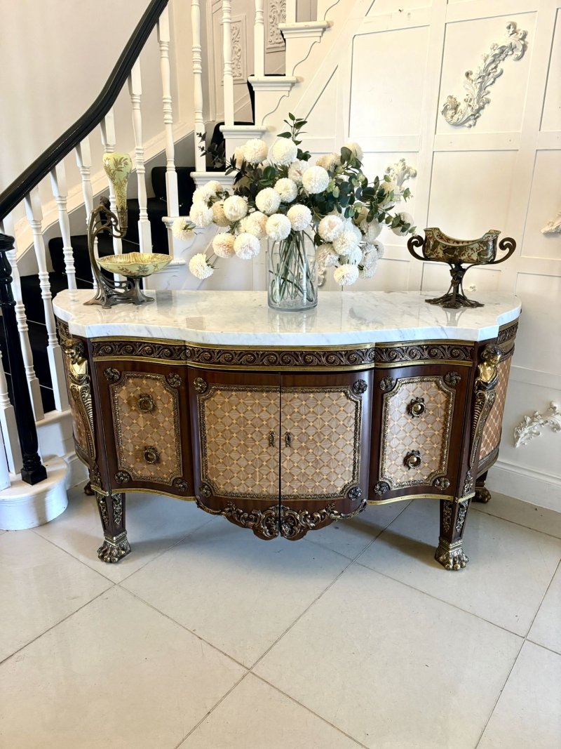 Antique French Ormolu Mounted Marble Top Sideboard Cabinet - Image 2