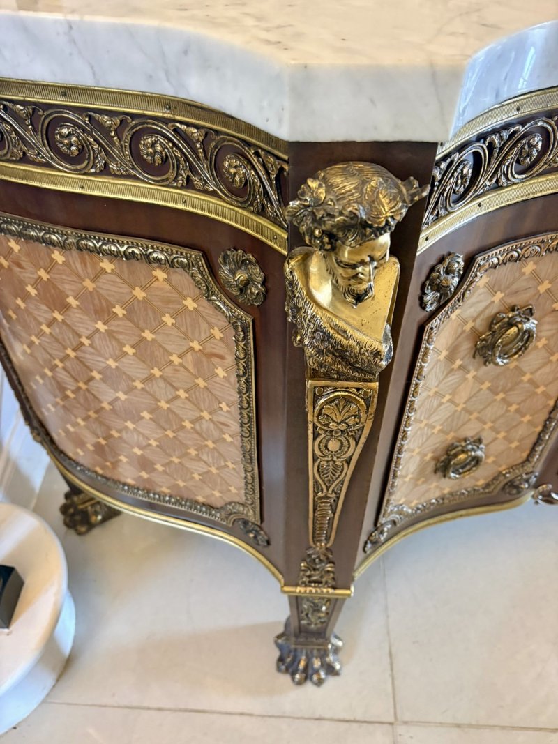 Antique French Ormolu Mounted Marble Top Sideboard Cabinet - Image 20