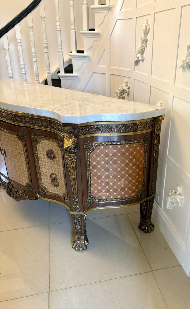 Antique French Ormolu Mounted Marble Top Sideboard Cabinet - Image 5