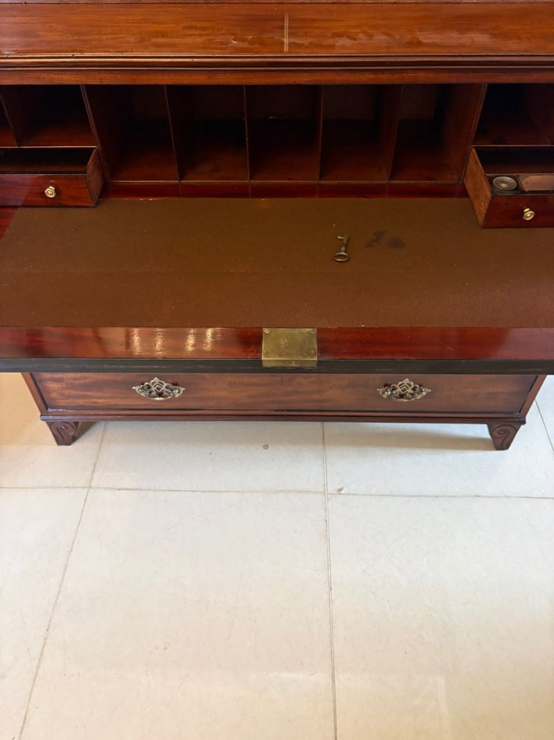 Antique Regency Figured Mahogany Secretaire Bookcase Desk With Glazed Doors and Fitted Interior - Image 6