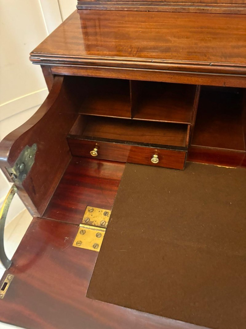 Antique Regency Figured Mahogany Secretaire Bookcase Desk With Glazed Doors and Fitted Interior - Image 12