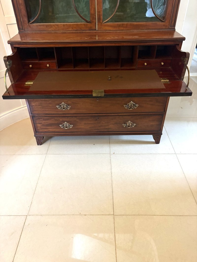 Antique Regency Figured Mahogany Secretaire Bookcase Desk With Glazed Doors and Fitted Interior - Image 9
