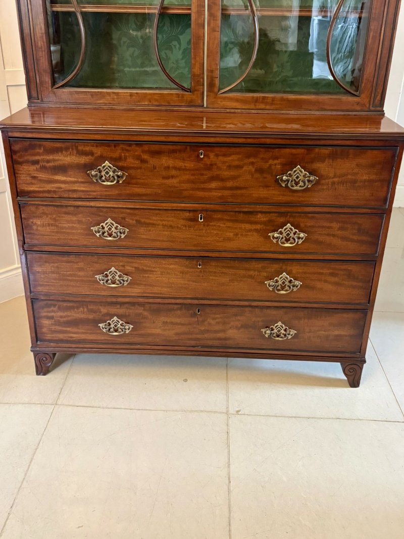 Antique Regency Figured Mahogany Secretaire Bookcase Desk With Glazed Doors and Fitted Interior - Image 14