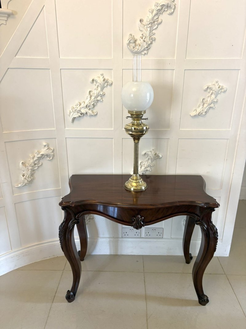 Antique English Victorian Mahogany Serpentine Console Hall Table - Image 2