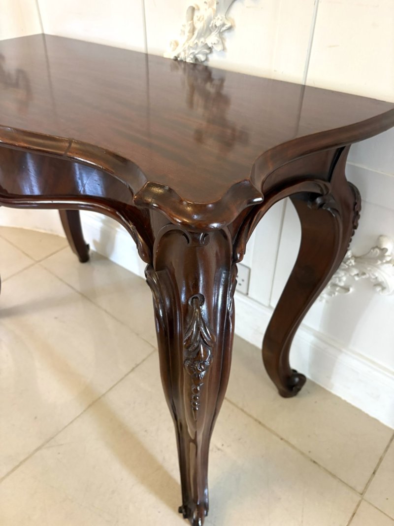 Antique English Victorian Mahogany Serpentine Console Hall Table - Image 8