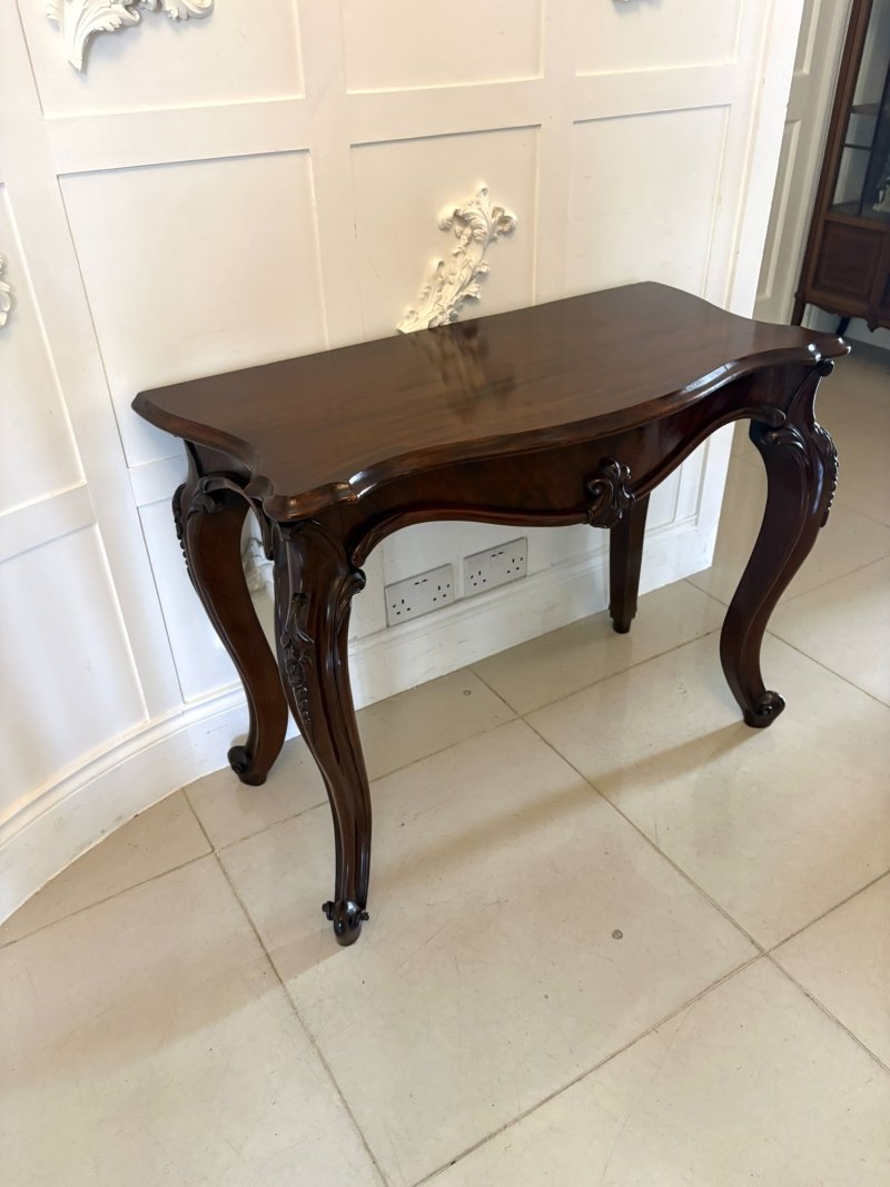 Antique English Victorian Mahogany Serpentine Console Hall Table - Image 5