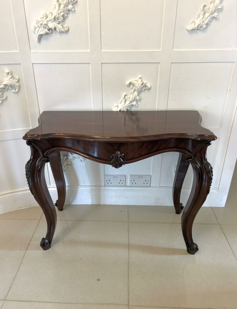 Antique English Victorian Mahogany Serpentine Console Hall Table