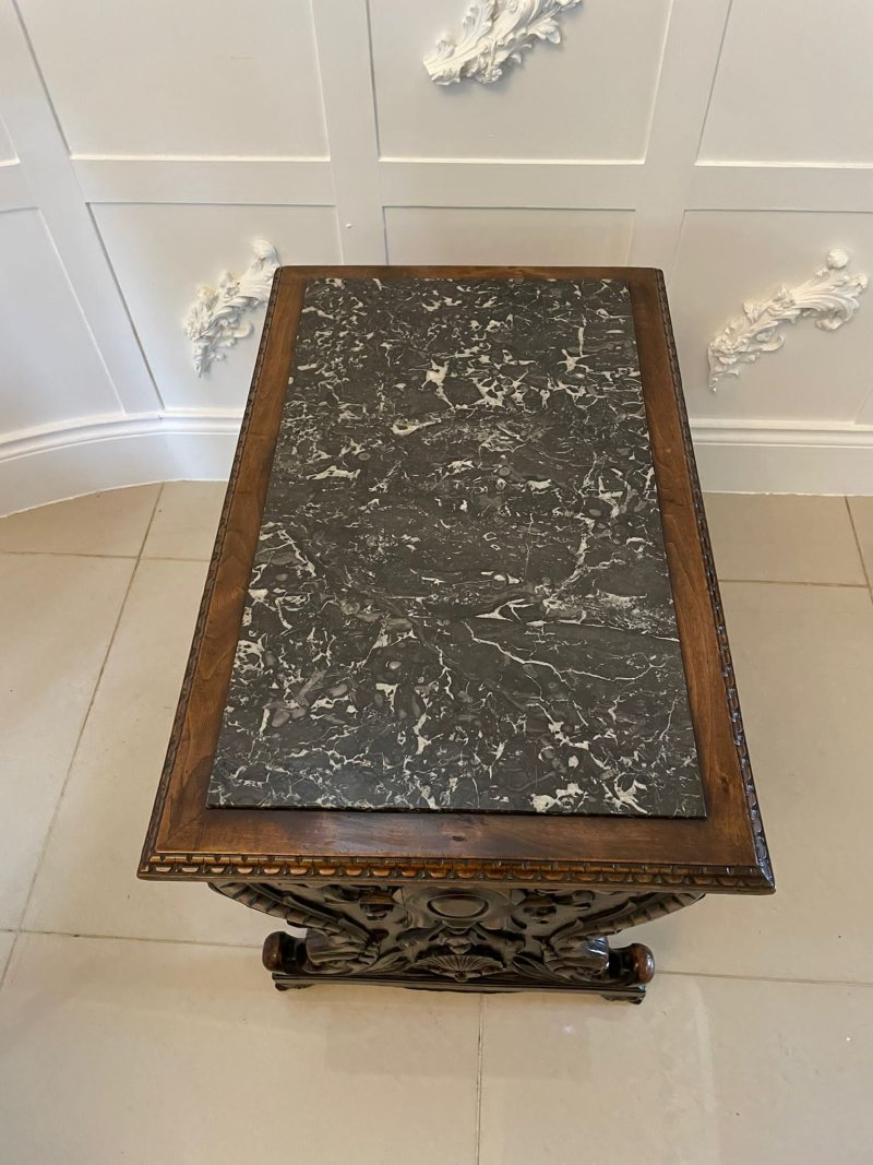 Unusual Antique Victorian Quality Carved Walnut and Marble Top Italian Coffee Table - Image 5