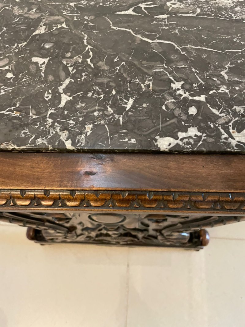 Unusual Antique Victorian Quality Carved Walnut and Marble Top Italian Coffee Table - Image 7