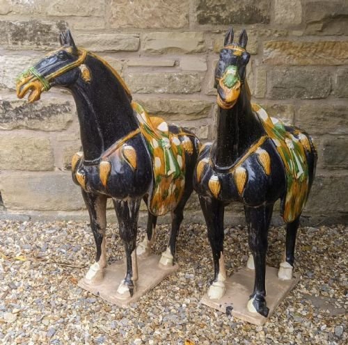 Handsome Pair Of Large Chinese Tang Horses In Sancai Glaze - Image 3