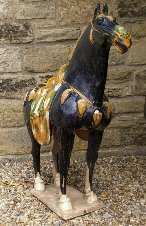 Handsome Pair Of Large Chinese Tang Horses In Sancai Glaze - Image 2